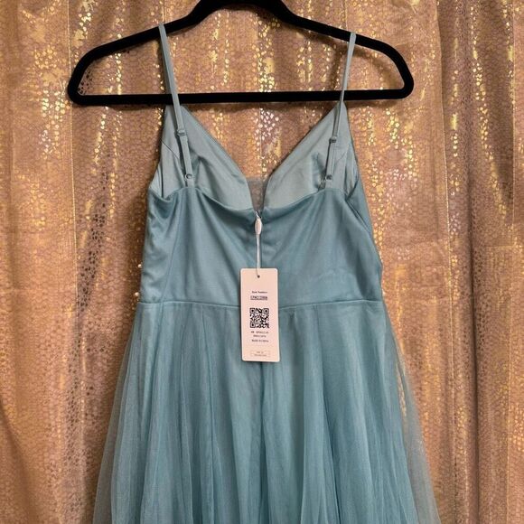 Ever Pretty Dusty Teal Tulle Mesh High Low Pearl Special Occasion Dress Size 6/M - Picture 2 of 14